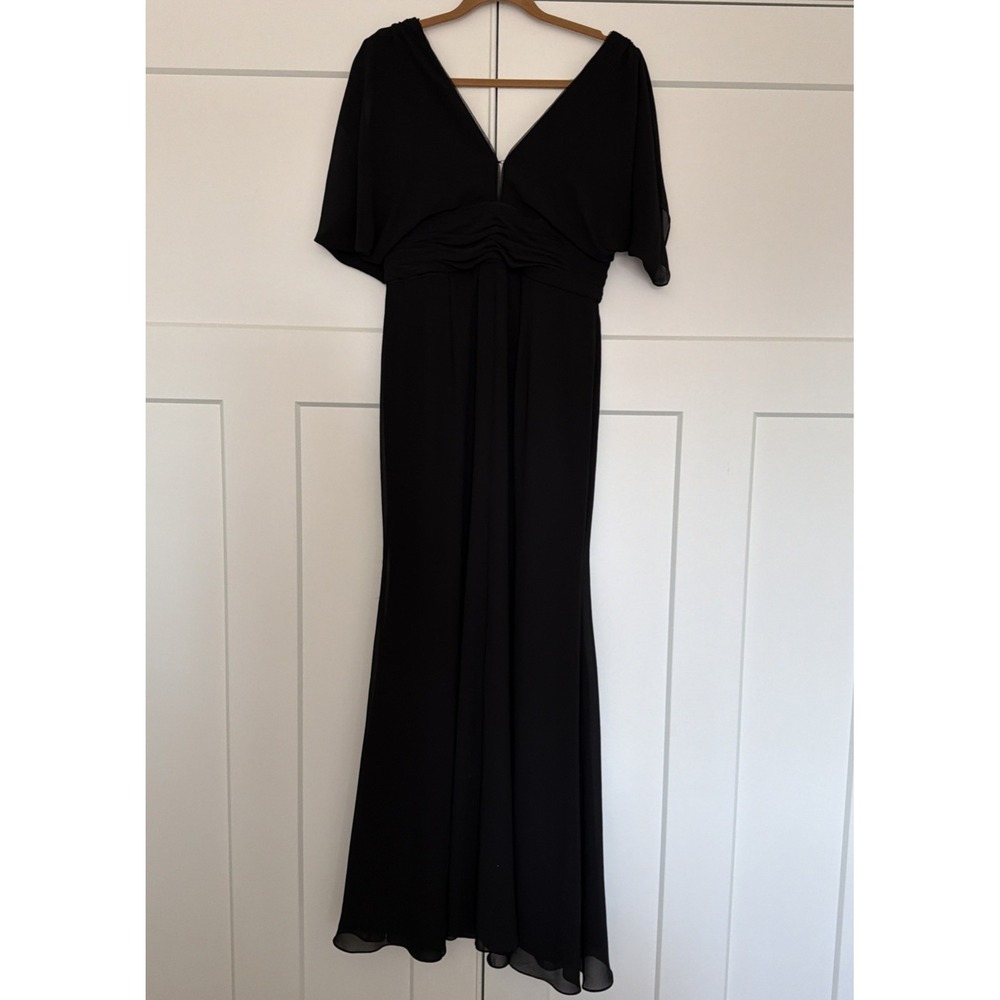 Bariano‎ Australia Black Corinne V-Neck Drape Sleeve Full Length Gown Size XL - Picture 5 of 16